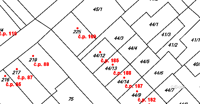 Přerov VIII-Henčlov 185, Přerov na parcele st. 44/12 v KÚ Henčlov, Katastrální mapa