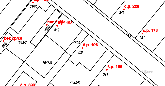 Kounice 196 na parcele st. 320 v KÚ Kounice, Katastrální mapa