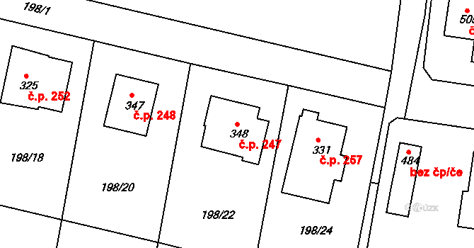 Nehvizdy 247 na parcele st. 348 v KÚ Nehvizdy, Katastrální mapa