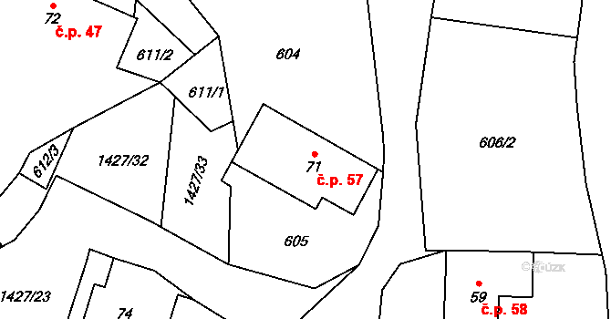 Příbram 57, Verneřice na parcele st. 71 v KÚ Příbram pod Bukovou horou, Katastrální mapa