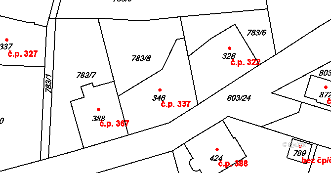 Kokonín 337, Jablonec nad Nisou na parcele st. 346 v KÚ Kokonín, Katastrální mapa