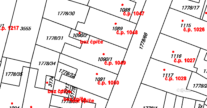 Nymburk 1049 na parcele st. 1090/1 v KÚ Nymburk, Katastrální mapa