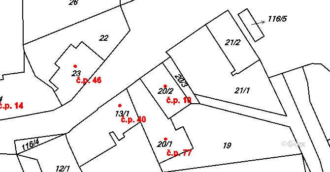 Henčov 10, Jihlava na parcele st. 20/2 v KÚ Henčov, Katastrální mapa
