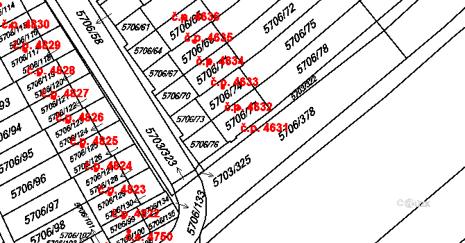 Jihlava 4631 na parcele st. 5706/77 v KÚ Jihlava, Katastrální mapa