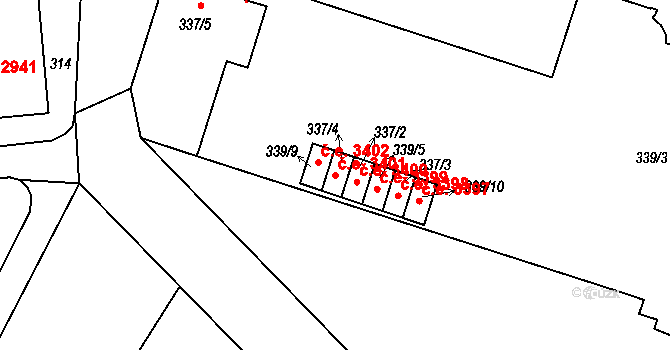 Helenín 3401, Jihlava na parcele st. 337/4 v KÚ Helenín, Katastrální mapa