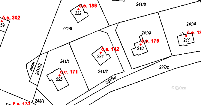 Hostěradice 112, Kamenný Přívoz na parcele st. 224 v KÚ Hostěradice, Katastrální mapa