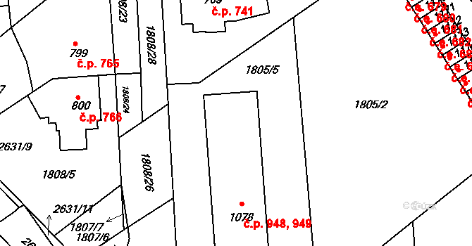 Tišnov 948,949 na parcele st. 1078 v KÚ Tišnov, Katastrální mapa