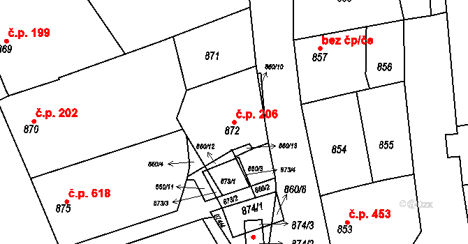 Šardice 206 na parcele st. 872 v KÚ Šardice, Katastrální mapa