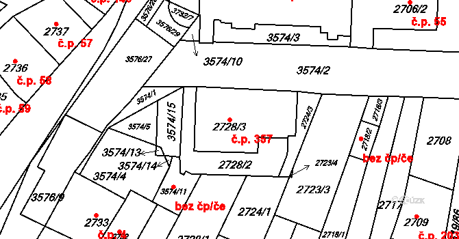 Nosálovice 357, Vyškov na parcele st. 2728/3 v KÚ Vyškov, Katastrální mapa