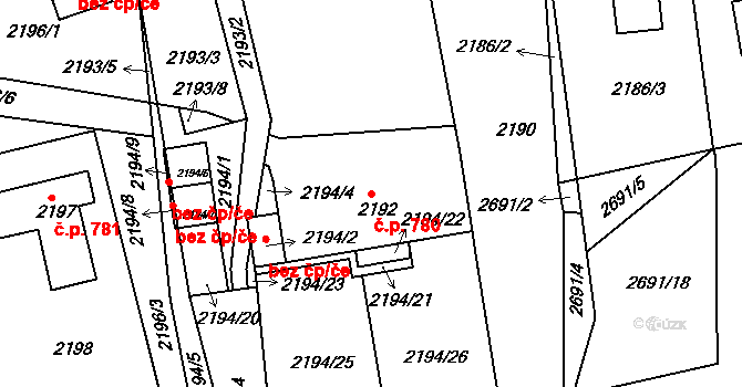 Pod Cvilínem 780, Krnov na parcele st. 2192 v KÚ Opavské Předměstí, Katastrální mapa