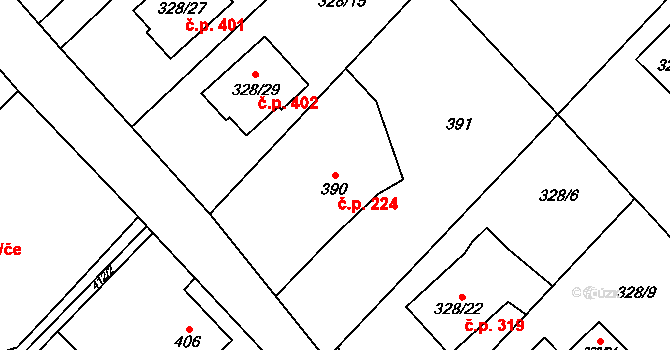 Krmelín 224 na parcele st. 390/1 v KÚ Krmelín, Katastrální mapa