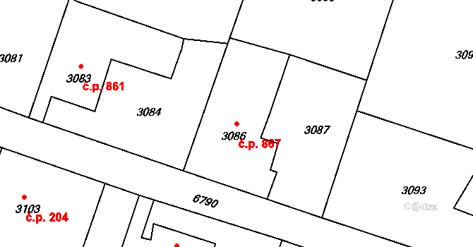 Rychvald 867 na parcele st. 3086 v KÚ Rychvald, Katastrální mapa