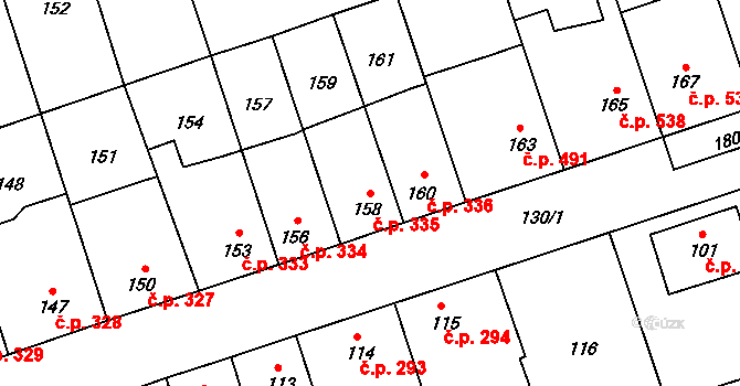 Libušín 335 na parcele st. 158 v KÚ Libušín, Katastrální mapa