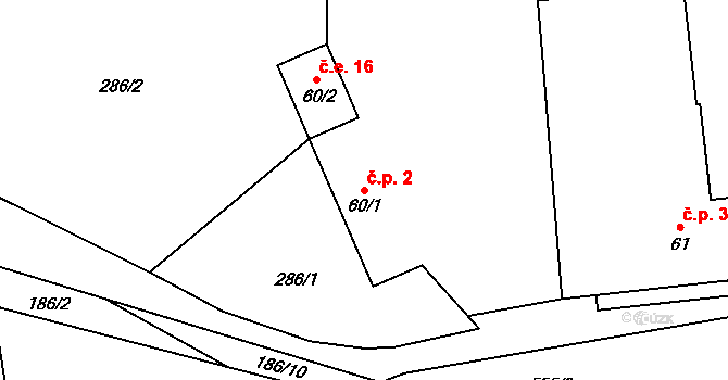 Veltruby 2 na parcele st. 60/1 v KÚ Veltruby, Katastrální mapa