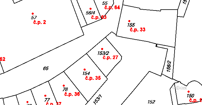 Třeboň I 27, Třeboň na parcele st. 153/2 v KÚ Třeboň, Katastrální mapa