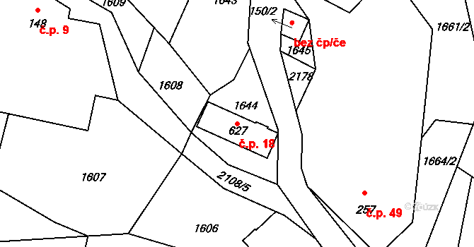 Krčkovice 18, Hrubá Skála na parcele st. 627 v KÚ Hrubá Skála, Katastrální mapa