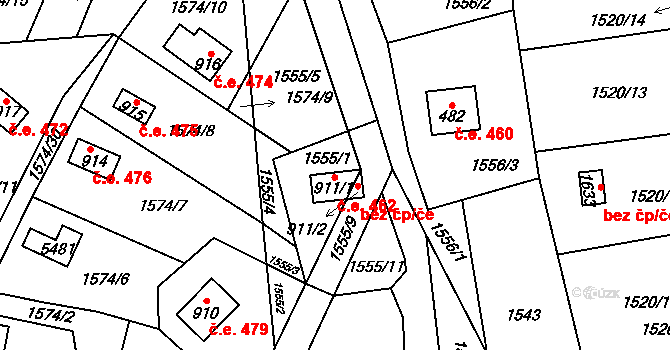 Chyňava 462 na parcele st. 911/1 v KÚ Chyňava, Katastrální mapa