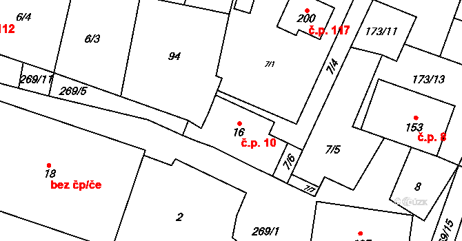 Kroučová 10 na parcele st. 16 v KÚ Kroučová, Katastrální mapa