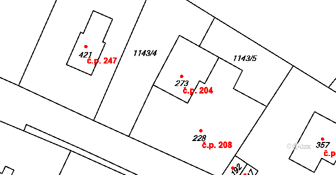 Lužany 204 na parcele st. 273 v KÚ Lužany u Jičína, Katastrální mapa