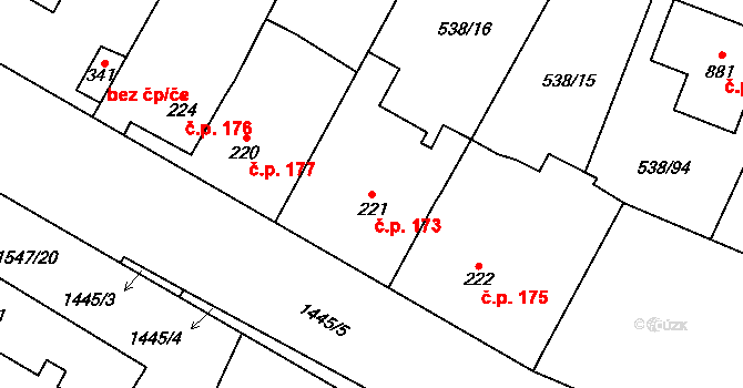 Chýnov 173 na parcele st. 221 v KÚ Chýnov u Tábora, Katastrální mapa