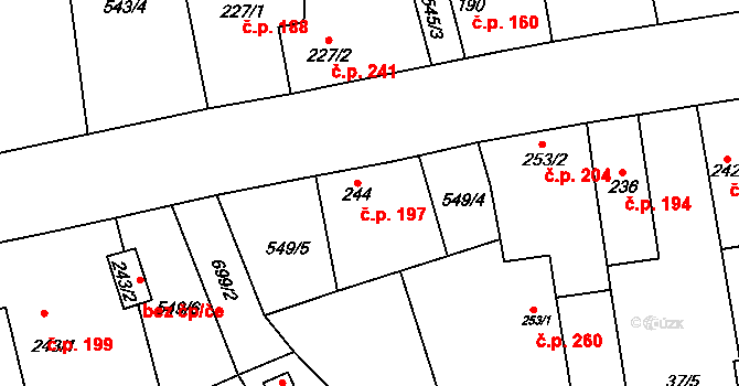 Dymokury 197 na parcele st. 244 v KÚ Dymokury, Katastrální mapa