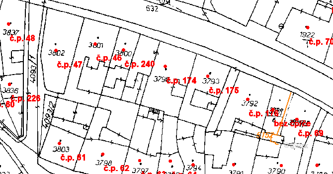 Poděbrady III 174, Poděbrady na parcele st. 3796 v KÚ Poděbrady, Katastrální mapa