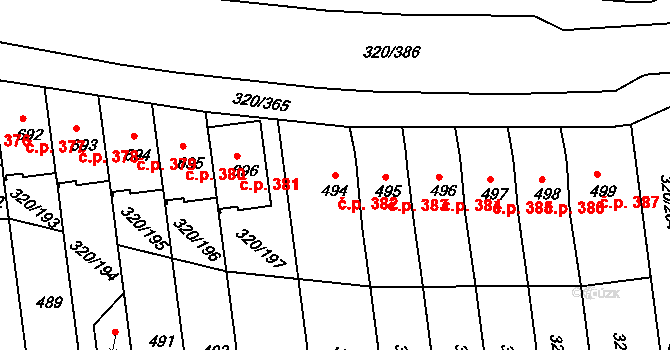Přední Ptákovice 382, Strakonice na parcele st. 494 v KÚ Přední Ptákovice, Katastrální mapa