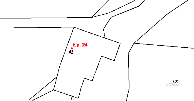 Salačova Lhota 24 na parcele st. 62 v KÚ Salačova Lhota, Katastrální mapa