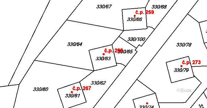 Běhánky 268, Dubí na parcele st. 330/63 v KÚ Běhánky, Katastrální mapa