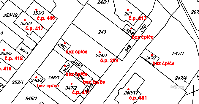 Sobědruhy 209, Teplice na parcele st. 244/1 v KÚ Sobědruhy, Katastrální mapa