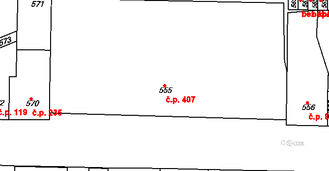 Řetenice 407, Teplice na parcele st. 555 v KÚ Teplice-Řetenice, Katastrální mapa