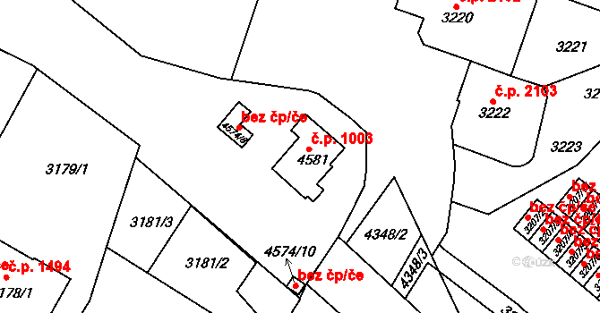 Teplice 1003 na parcele st. 4581 v KÚ Teplice, Katastrální mapa
