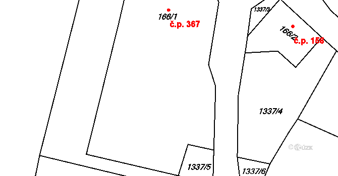 Skalice 367, Frýdek-Místek na parcele st. 166/1 v KÚ Skalice u Frýdku-Místku, Katastrální mapa