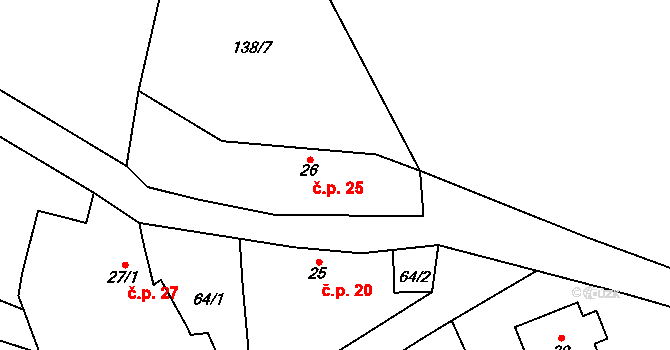 Zahrádka 25, Petrovice na parcele st. 26 v KÚ Zahrádka u Petrovic, Katastrální mapa