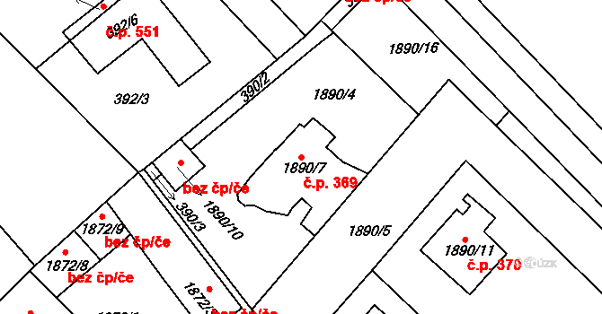 Příbram III 369, Příbram na parcele st. 1890/7 v KÚ Příbram, Katastrální mapa