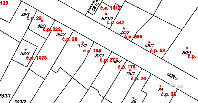 Sezimovo Ústí 27 na parcele st. 37/1 v KÚ Sezimovo Ústí, Katastrální mapa