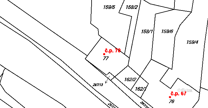 Temný Důl 70, Horní Maršov na parcele st. 77 v KÚ Temný Důl, Katastrální mapa