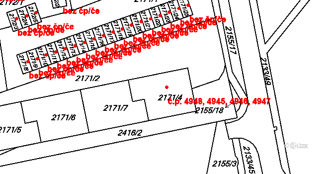 Chomutov 4945,4946,4947,4948 na parcele st. 2171/4 v KÚ Chomutov II, Katastrální mapa