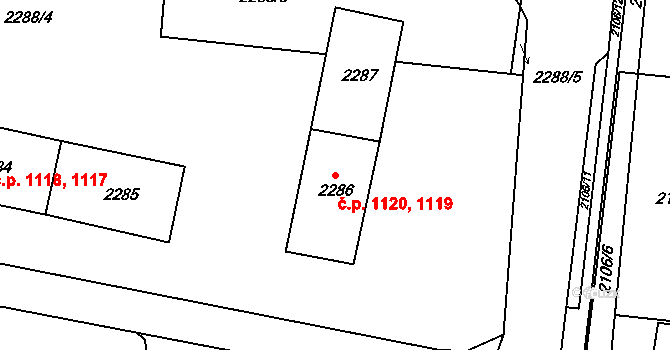 Jirkov 1119,1120 na parcele st. 2286 v KÚ Jirkov, Katastrální mapa