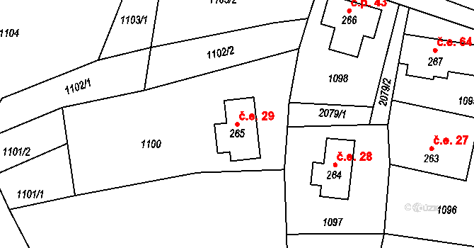 Polesí 29, Rynoltice na parcele st. 265 v KÚ Polesí u Rynoltic, Katastrální mapa