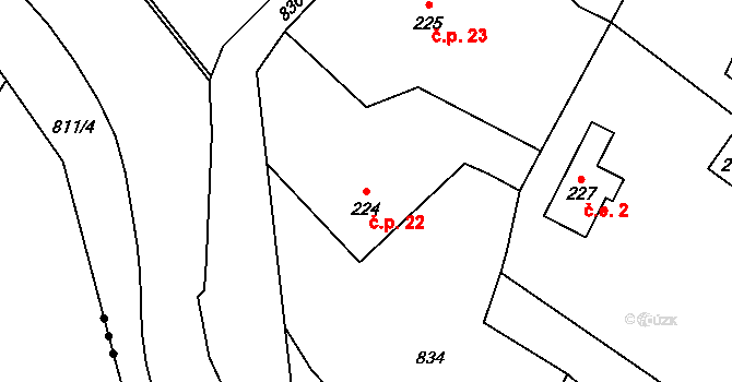 Husa 22, Paceřice na parcele st. 224 v KÚ Paceřice, Katastrální mapa