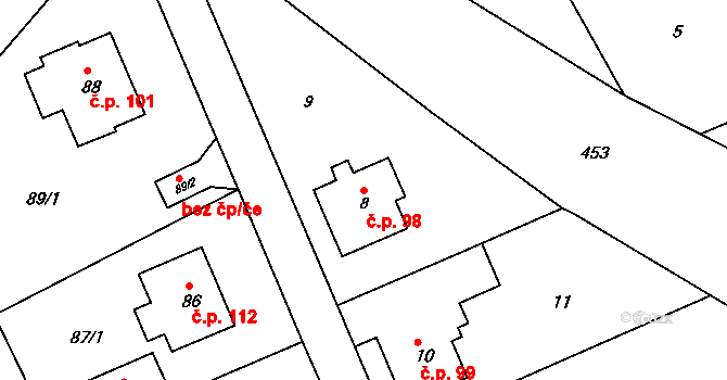 Liberec IX-Janův Důl 98, Liberec na parcele st. 8 v KÚ Janův Důl u Liberce, Katastrální mapa