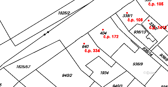 Pražské Předměstí 334, Hradec Králové na parcele st. 640 v KÚ Pražské Předměstí, Katastrální mapa