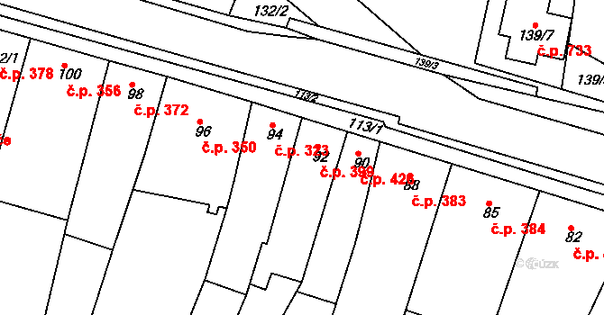 Blučina 399 na parcele st. 92 v KÚ Blučina, Katastrální mapa