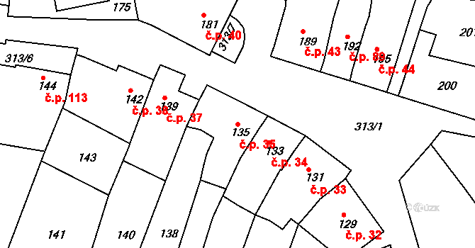 Horákov 35, Mokrá-Horákov na parcele st. 135 v KÚ Horákov, Katastrální mapa