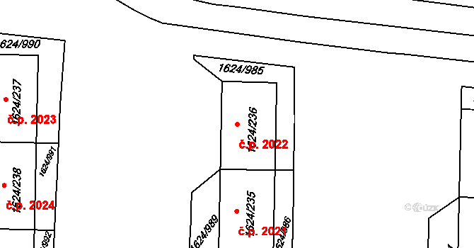 Mizerov 2022, Karviná na parcele st. 1624/236 v KÚ Karviná-město, Katastrální mapa