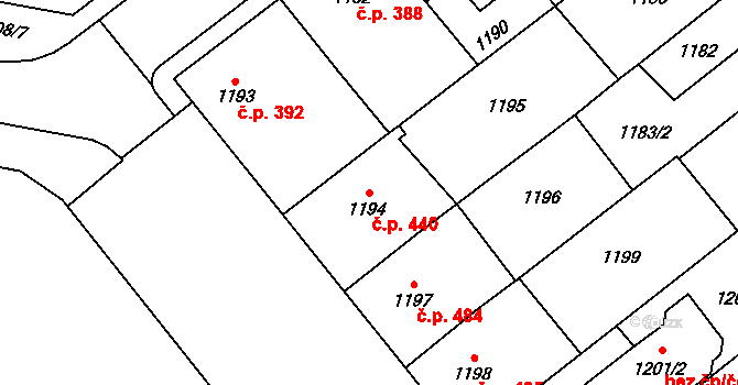 Východní Předměstí 440, Plzeň na parcele st. 1194 v KÚ Plzeň, Katastrální mapa