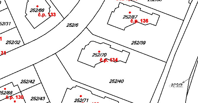 Benice 134, Praha na parcele st. 252/70 v KÚ Benice, Katastrální mapa