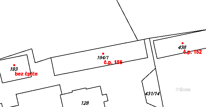 Špičák 155, Železná Ruda na parcele st. 194/1 v KÚ Špičák, Katastrální mapa