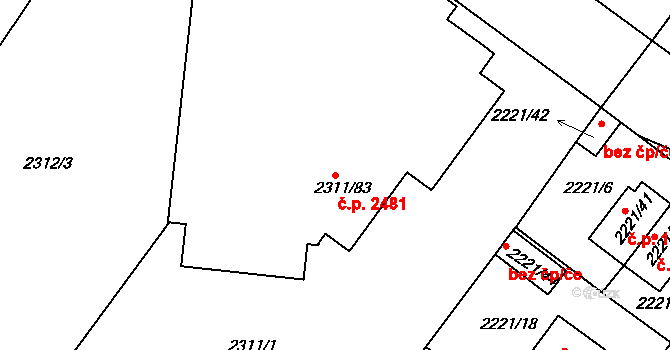 Roudnice nad Labem 2481 na parcele st. 2311/83 v KÚ Roudnice nad Labem, Katastrální mapa